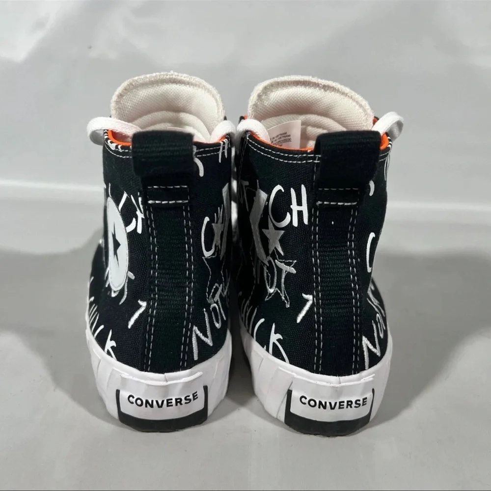 Converse Kids Black and White Sneakers with Orange Highlights